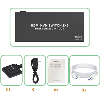 2X2 KVM Switch Dual Monitor 4k 60Hz HDMI 2.0 KVM Switch Extended Display HDMI DisplayPort USB 3.0 KVM Switch 2 in 2 out for PC